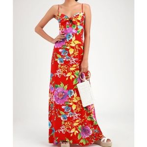 Lulu's Santiago Red Floral Maxi Dress